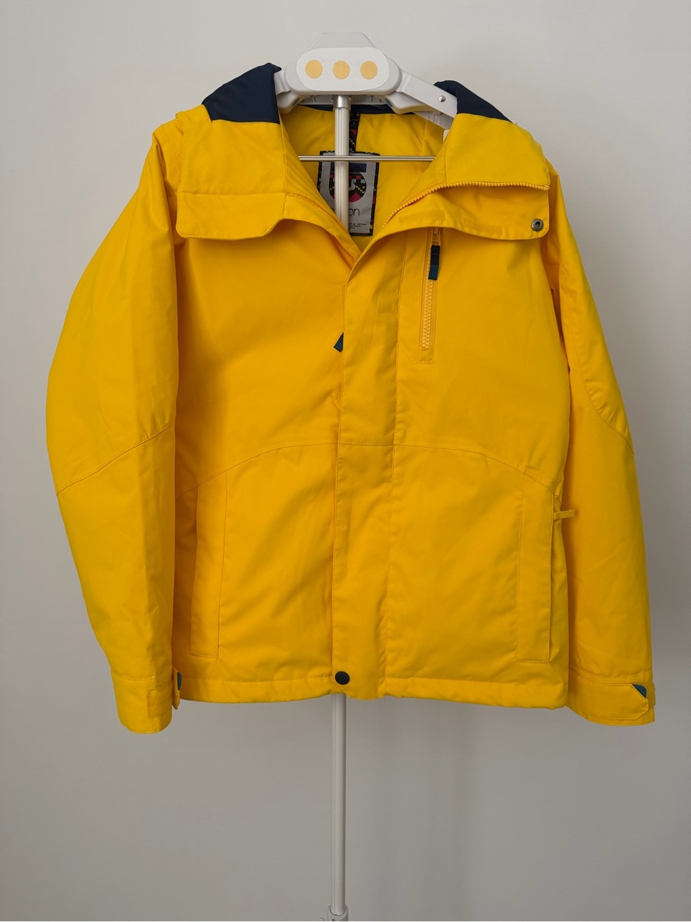 Burton Yellow Hooded Rain Jacket with Navy Trim